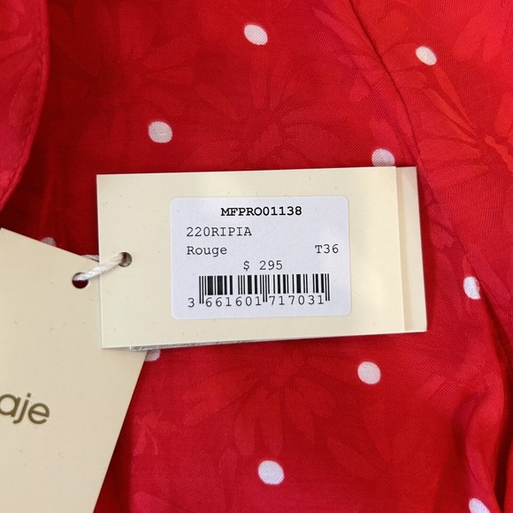 MAJE Womens Red Ripia Twist-Front Polka-Dot Floral Jacquard Mini Dress Sz Small - Picture 7 of 12